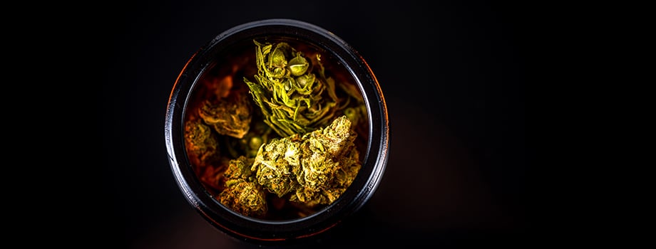 Cannabis Flower Buds in Glass Jar. Buy weed online Alberta and BC Canada. Online dispensary in canada with mail order takes credit cards.